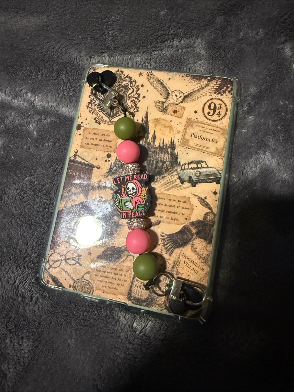 Beaded Tablet Charm Strap in Pink & Olive - Let Me Read In Peace